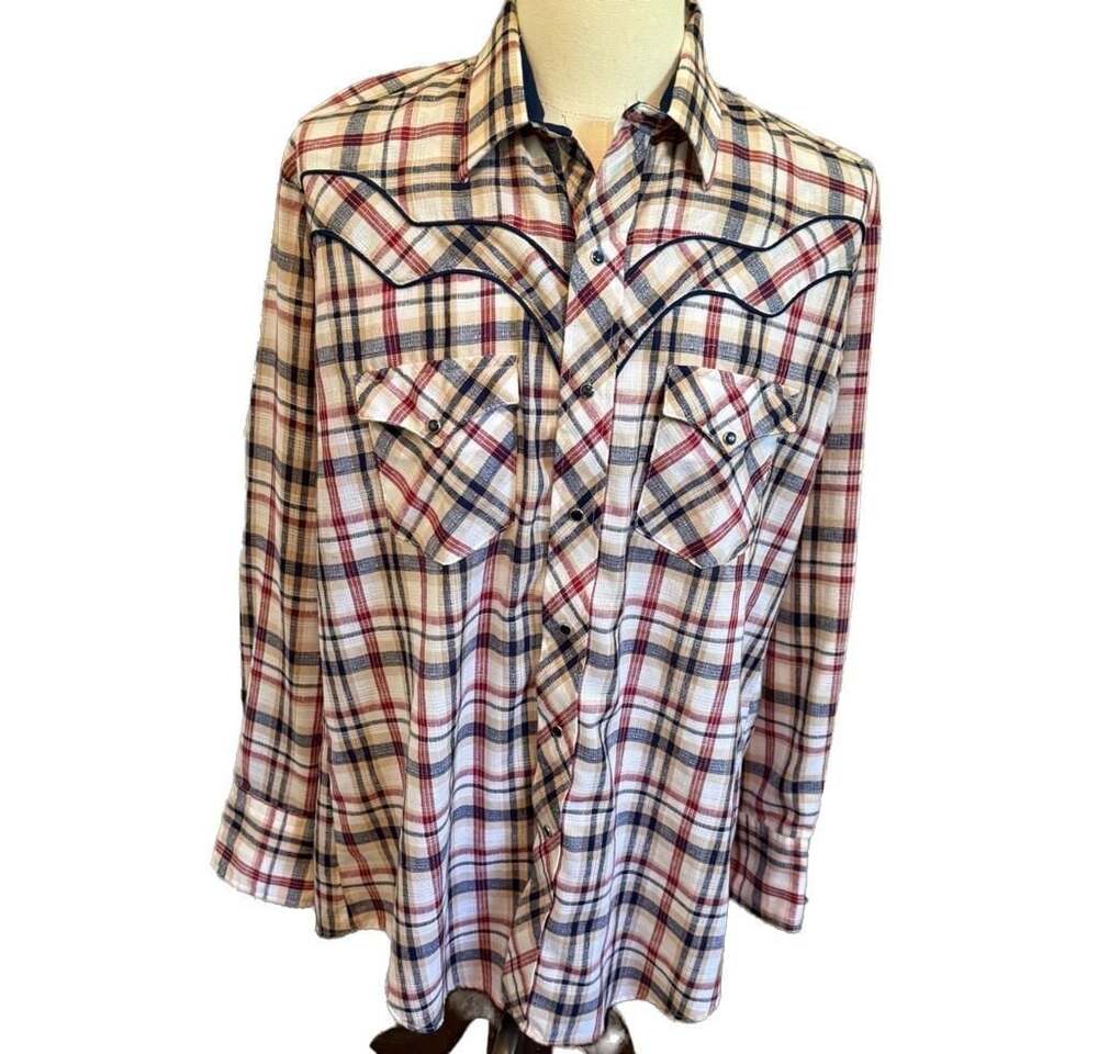 Vintage Kenny Rogers Western Collection by Karman Plaid Snap Shirt XL